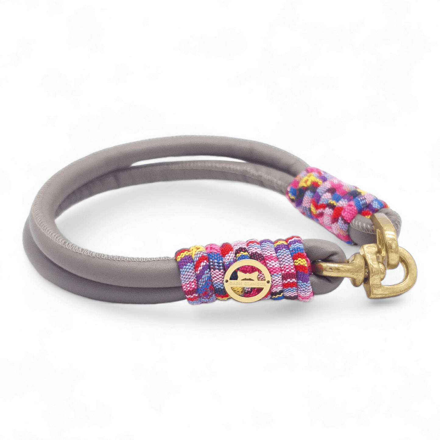 Doppelstrang-Halsband Taupe-Pink-Ethno