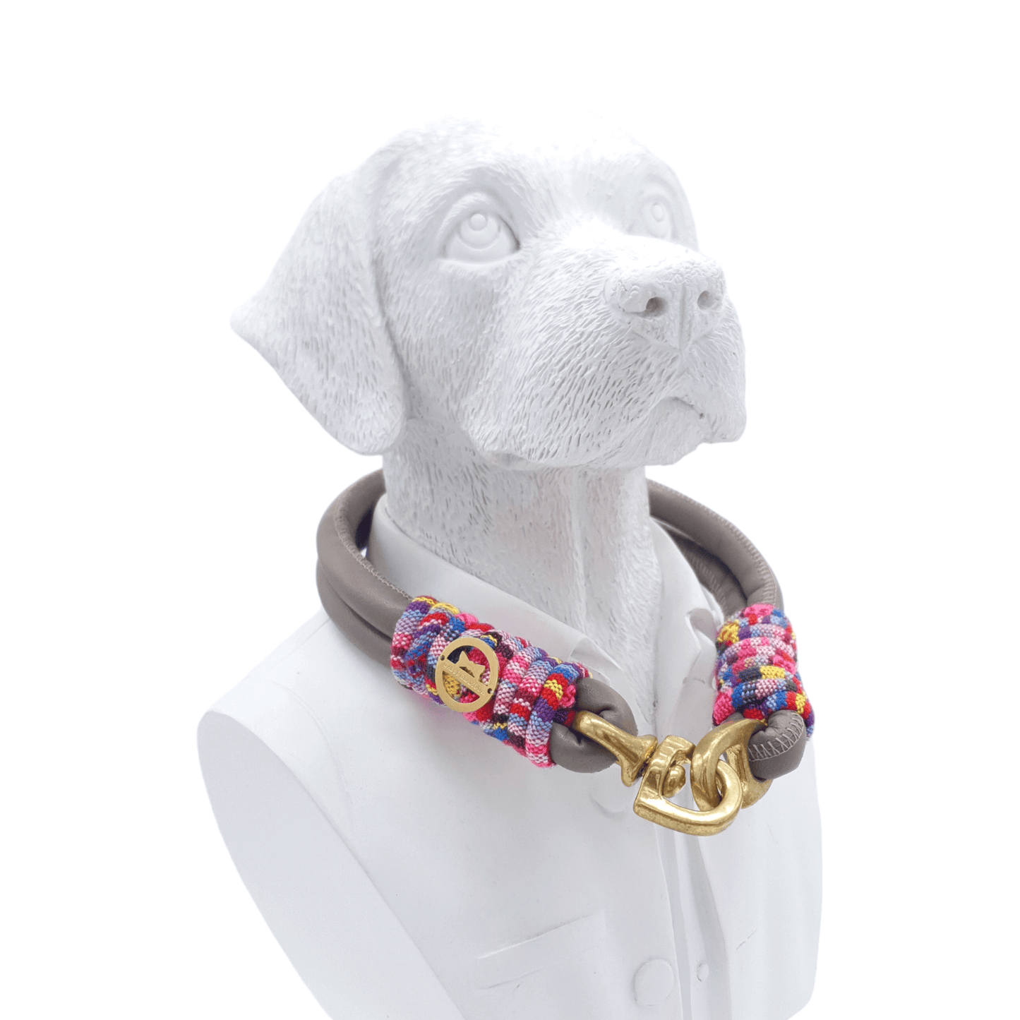 Doppelstrang-Halsband Taupe-Pink-Ethno