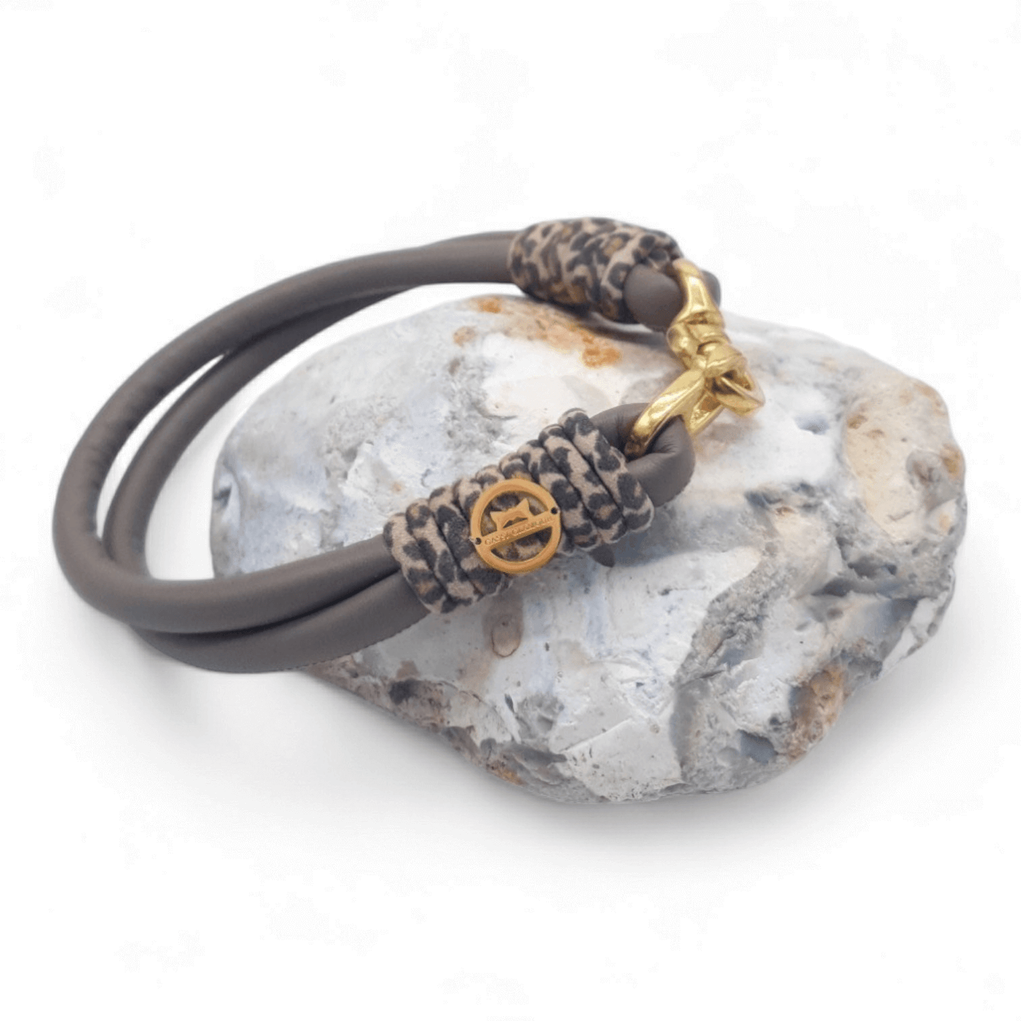 Doppelstrang-Halsband Taupe-Leo