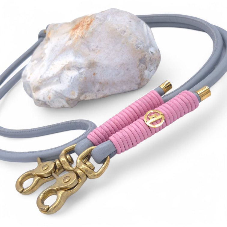 Lederleine Hellgrau/Rosa (Sofortkauf)