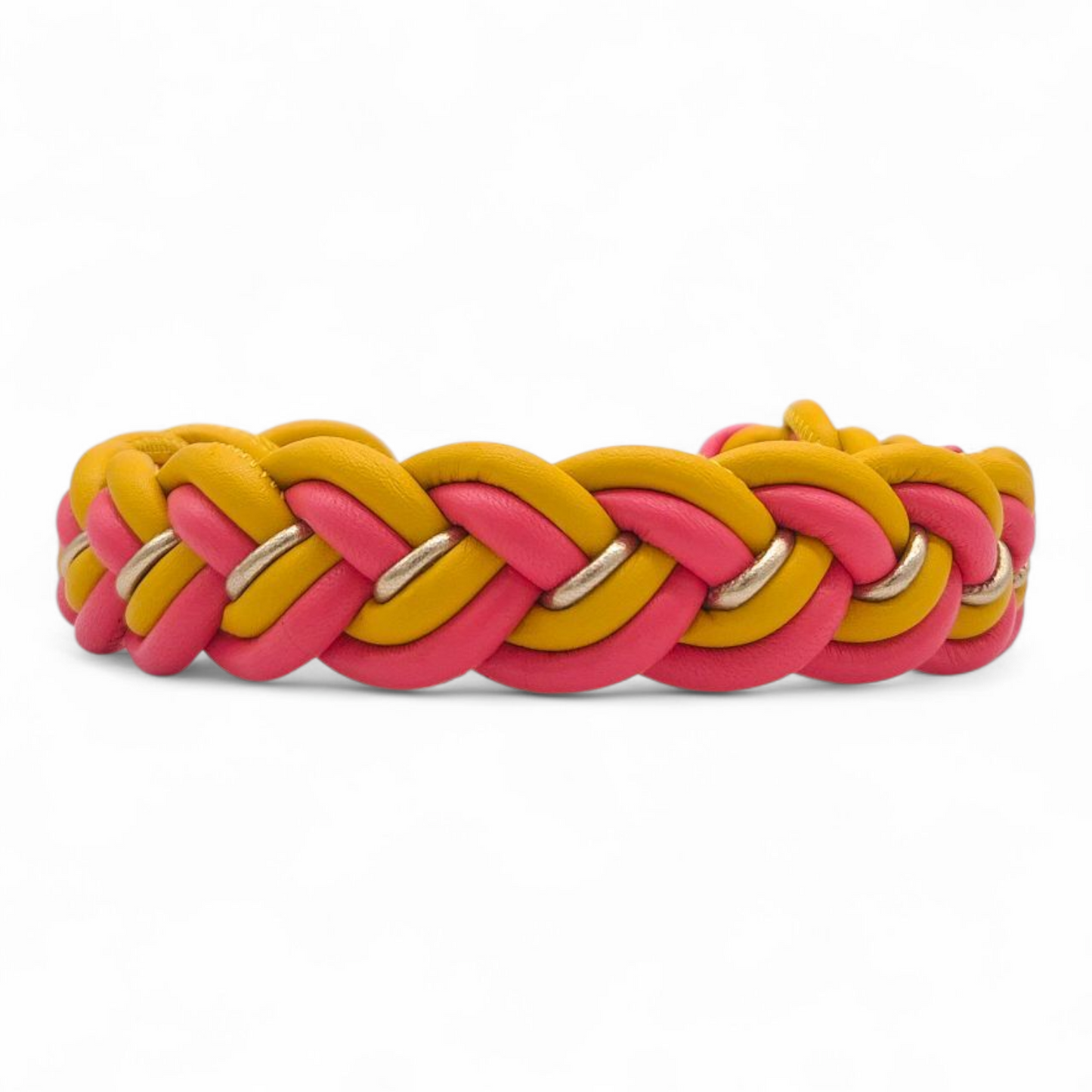 Flechthalsband Koralle-Safran-Gold Metallic