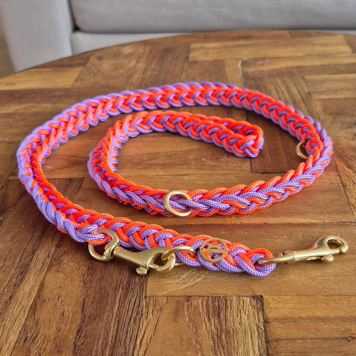 Paracord Flechtleine "Flieder-Neon-Orange"