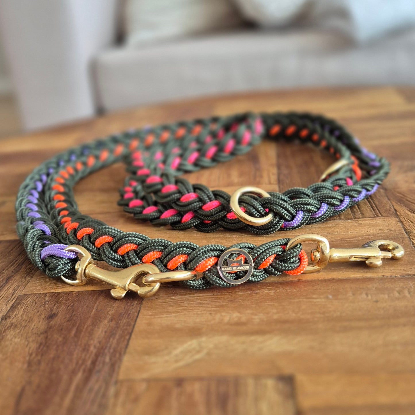 Paracord Flechtleine "Dunkelgrün-Rainbow" (Kopie)