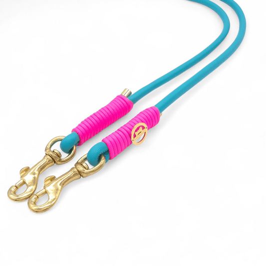 Lederleine Türkis/Neon-Pink- für kleine Hunde (Sofortkauf)