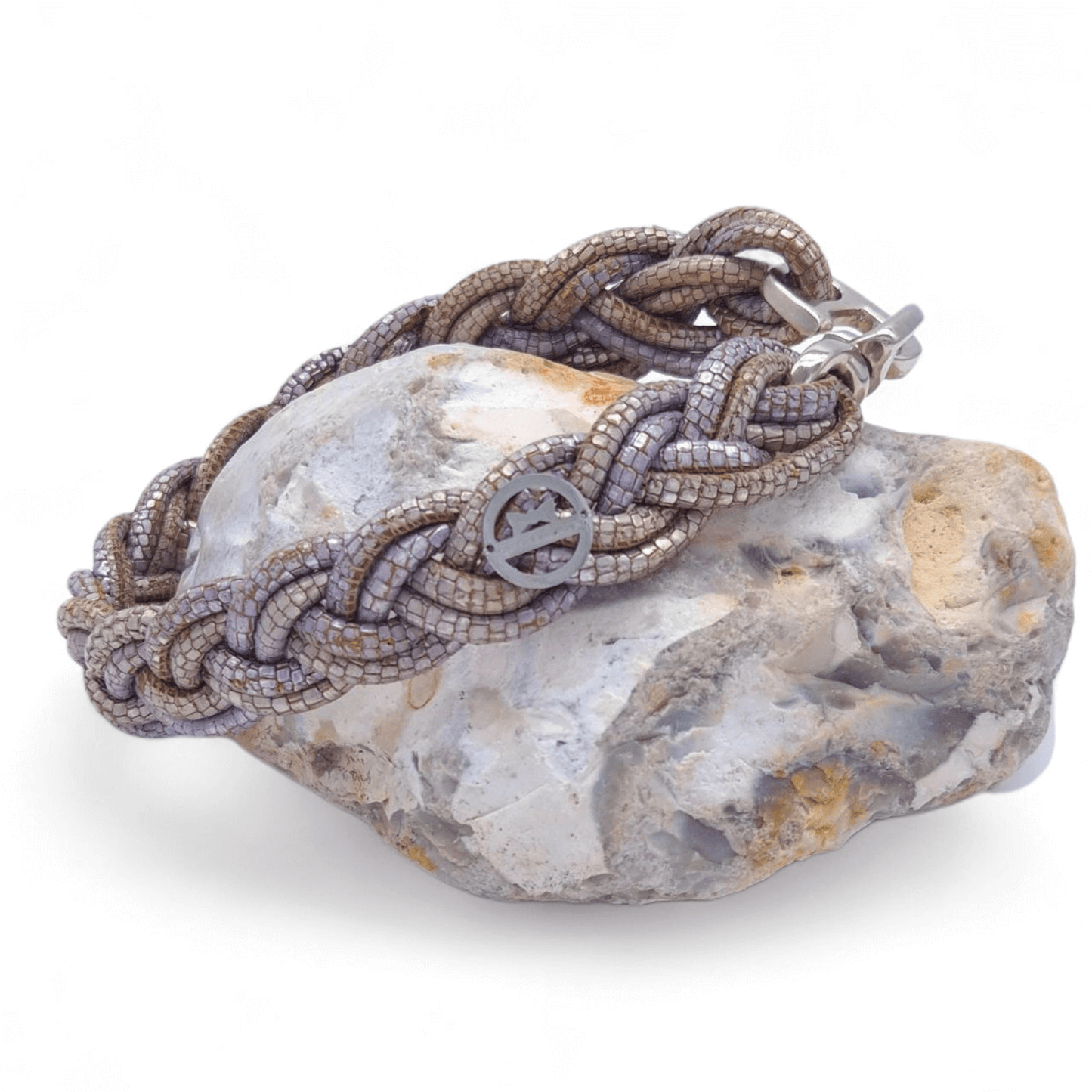 Flechthalsband "Silber-Blau-Reptilie" 36 cm Halsumfang (Sofortkauf)